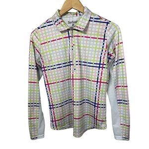SANSOLEIL Women's Plaid Long Sleeve Zipper Sun Shirt White Size Extra Small